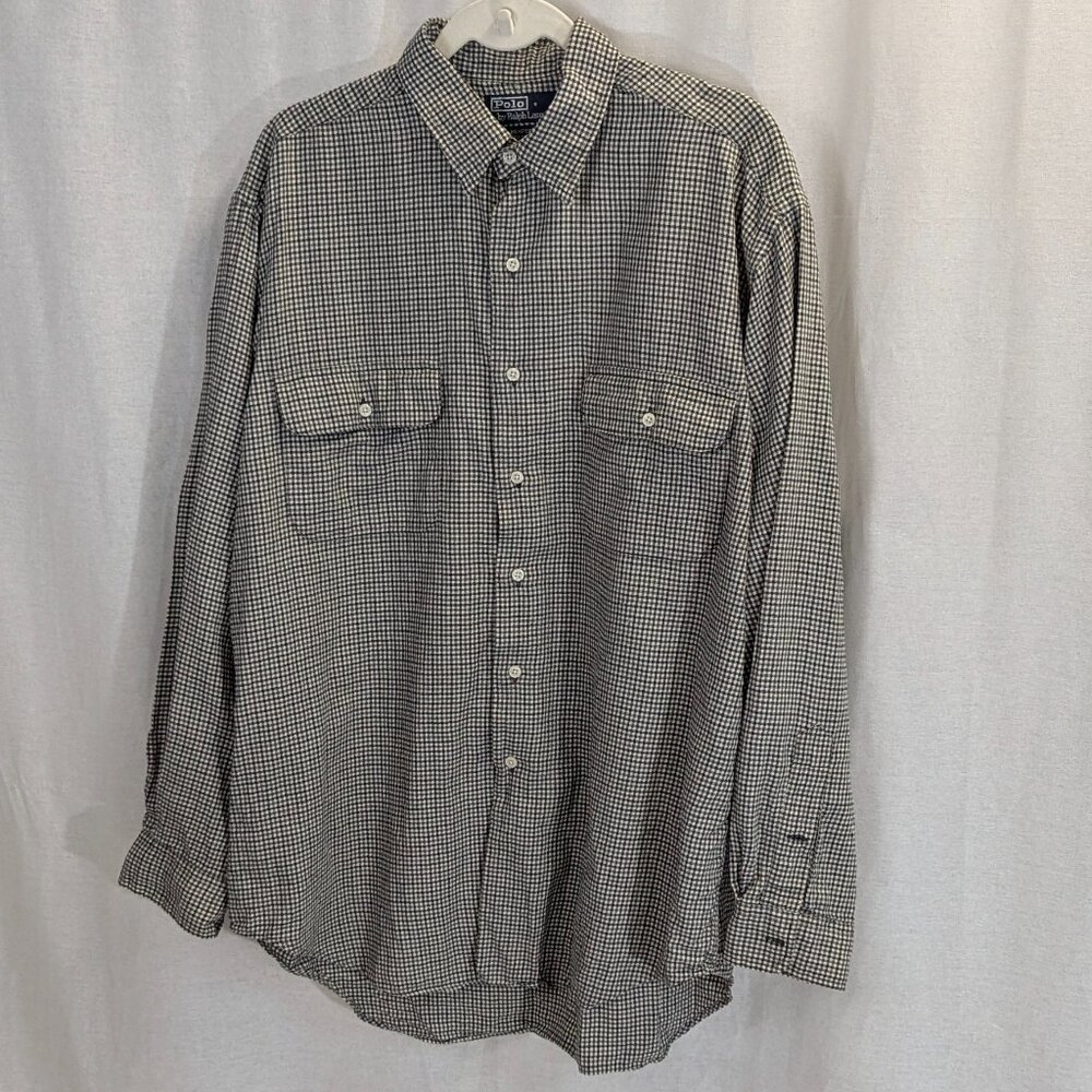 Polo by Ralph Lauren Size *Large (Extra Large) Checkered Gray/Black Button Down